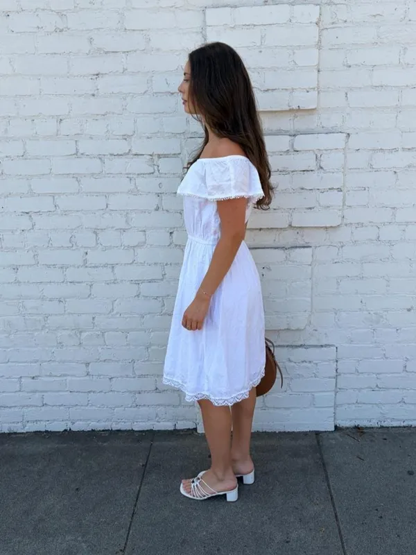 Old Navy Faded Glory bohemian white cotton off the shoulder dress with lace trim sz S #fairycore #cottagecore #cowgirl - Image 3