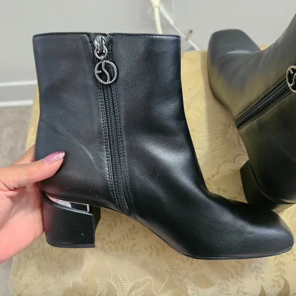 Franco Sarto Black Women's Square Toe Ankle Boots Chucky Heel Size US 9.5 - Image 9