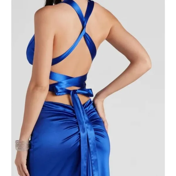 B Darlin Open Back Satin Royal Blue Size 5 Side Slit Maxi Dress NEW‎ - Image 9
