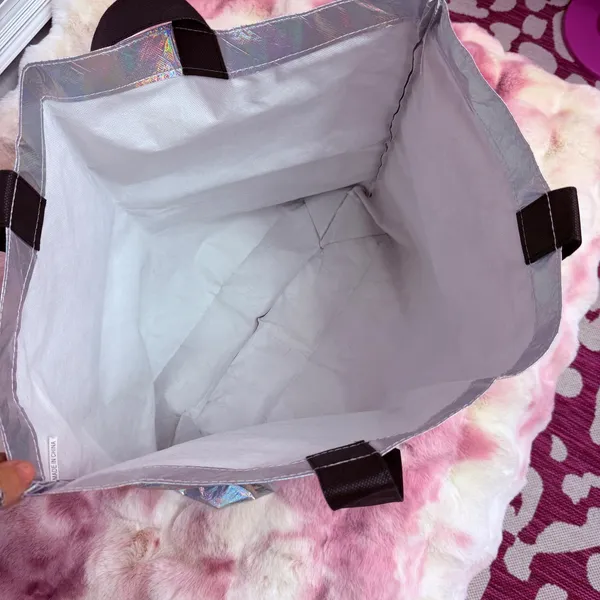 Victoria's Secret PINK Iridescent Holographic Reusable Tote Bag Large Silver‎ - Image 3