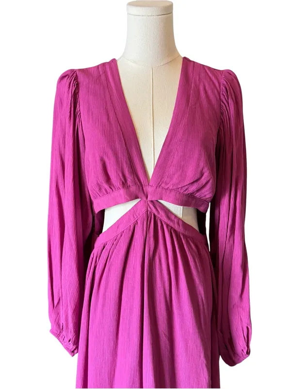 Showpo - Paige Maxi Dress Orchid Purple Cutout Balloon Sleeve Gown Sz US 10 - Image 4