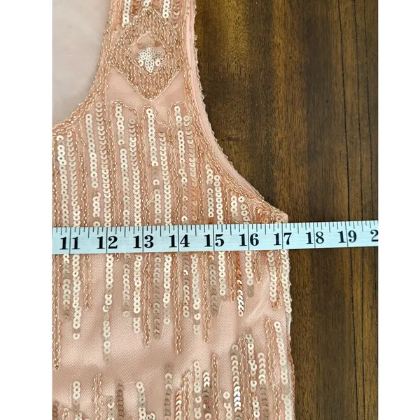 PrettyGuide Rose Gold Sequin Flapper Tank Top Sleeveless Mesh Scalloped Hem S‎ - Image 9