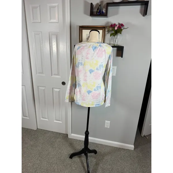 KIKIT Women Pastel Tie Dye Long Sleeve Top Size Large Pink Blue Yellow - Image 2