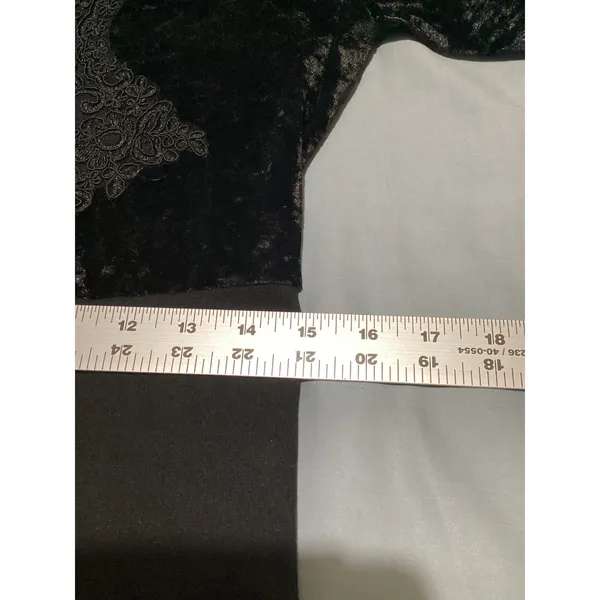 French Connection Black Velvet Lace Sheer Illusion Long Sleeve Dress Size 12 - Image 8