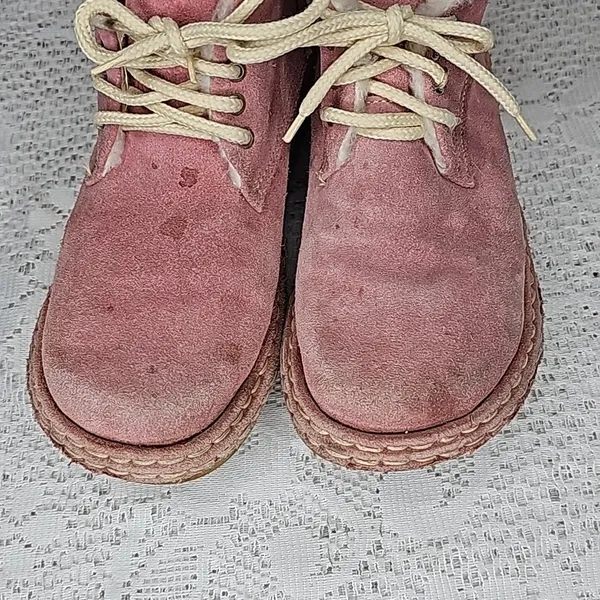 Nomadas pink leather suede faux fur lace up ankle boots booties sz 6.5 - Image 2
