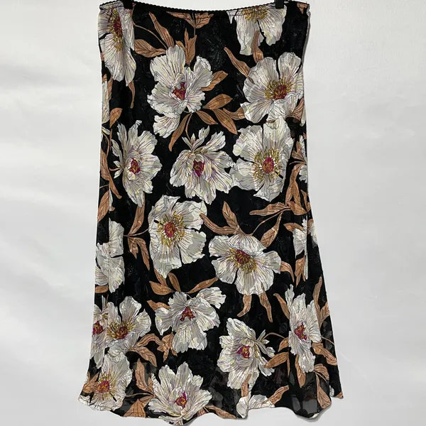 Band of Gypsies Collective Floral Print Midi Slip Skirt Rho Black Cream Size Large - Image 7