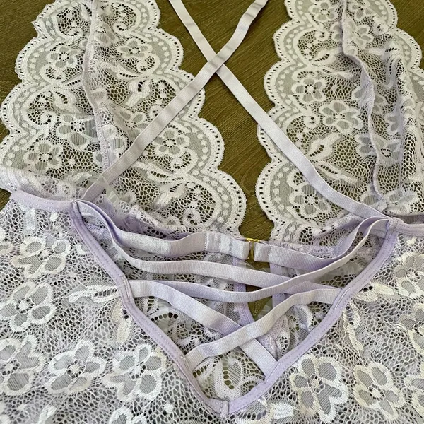 Dreamgirl Purple Lace Lingerie Bodysuit Sheer ~ Size Large - Image 7