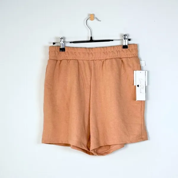NWT Love Streak Two Piece Coord Set Pink Cotton Blend Medium Pockets Top Shorts - Image 3