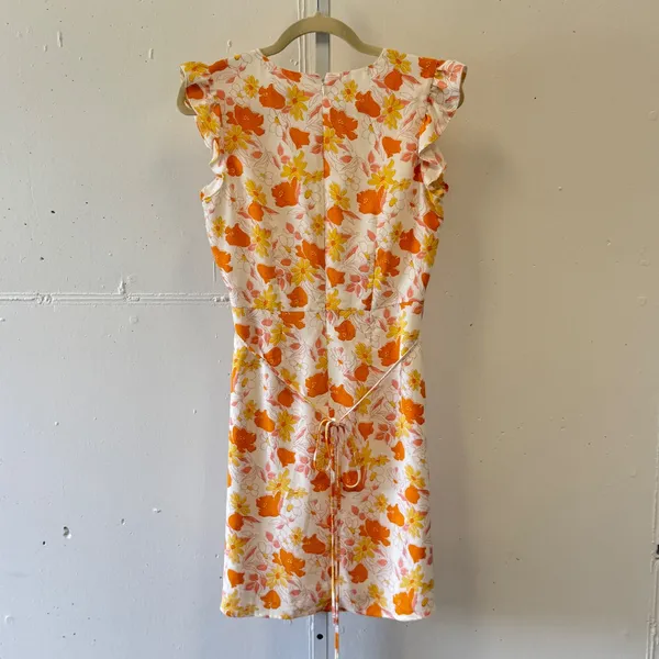 LOFT Outlet Floral Flutter Sleeve V-Neck Dress Orange Yellow White SP21 557376 S - Image 2