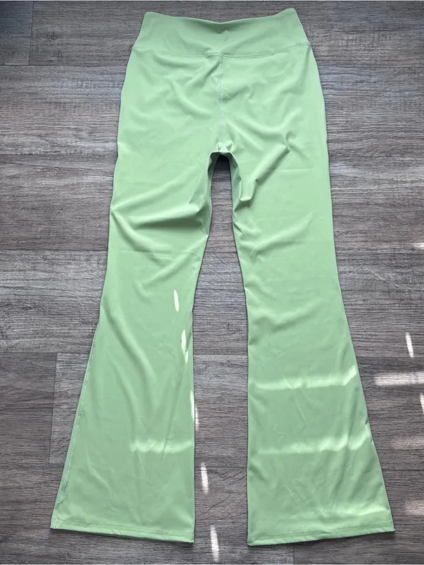 AHQ Green Nylon Activewear Flare Leggings w/ Crisscross Waist & Pockets Sporty L - Image 5