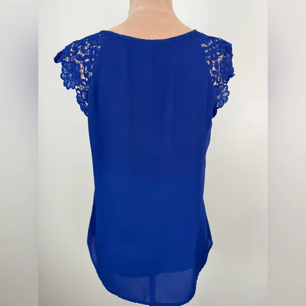 Express Royal Blue Lace Accent Blouse - Image 4