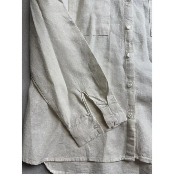 Nine West Jeans Womens Linen Blend Button Down Top Cream Long Sleeve Medium - Image 5