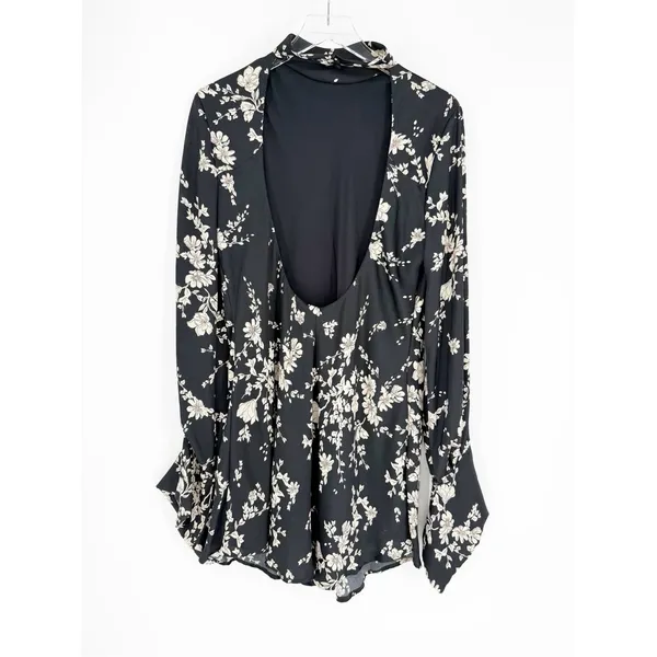 Free People Aries‎ Satin Floral Cut Out Back Mini Dress Women's L Boho Chic - Image 4