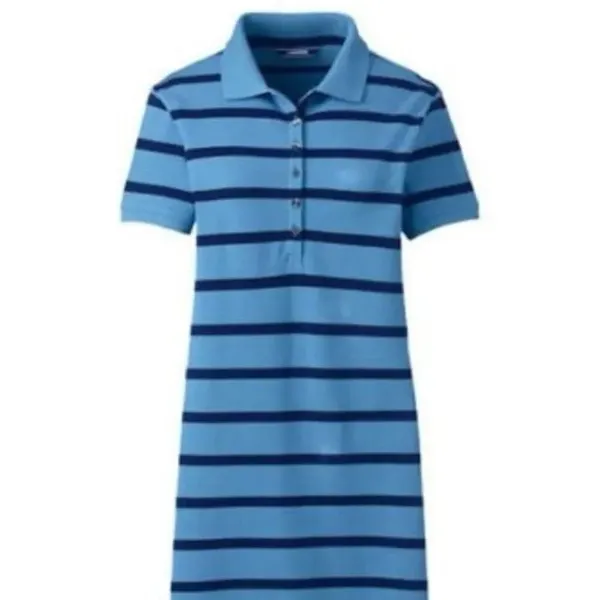 ✨Lands' End Women's Short Sleeve Polo Sz Small Blue Striped Dress✨ - Image 3
