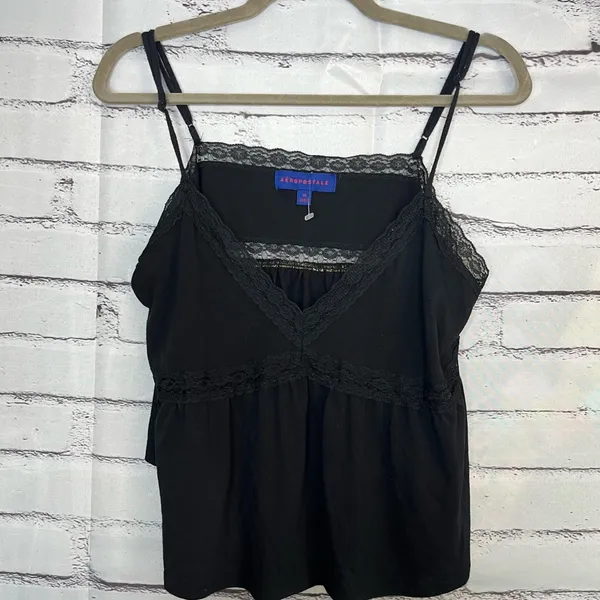 Aeropostale Black Crop Top Camisole Spaghetti Straps Lace SZ XL Flowy V-Neck - Image 2
