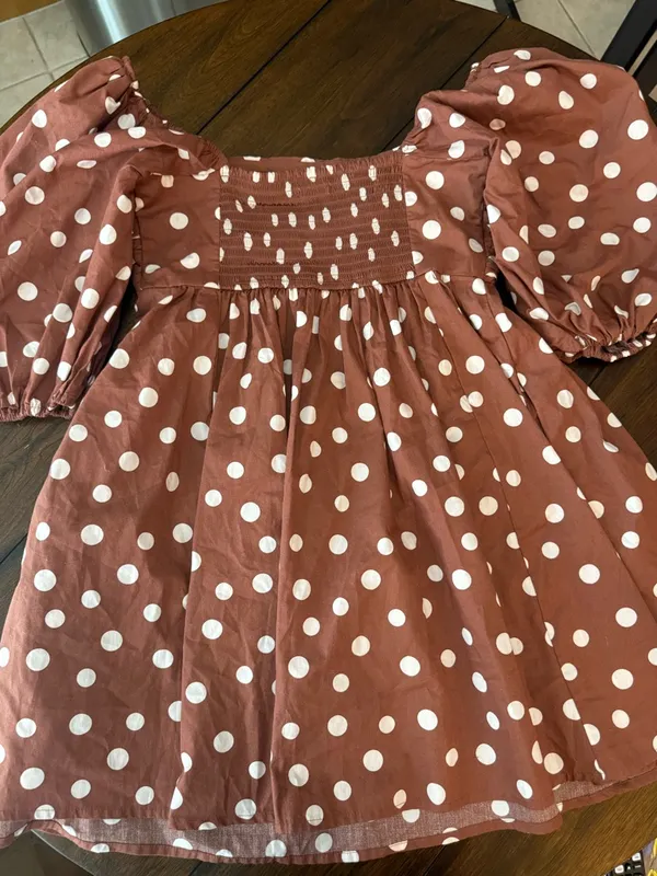 NWT Abercrombie & Fitch Small Brown and White Polka Dot Puff Sleeve Mini Dress - Image 3