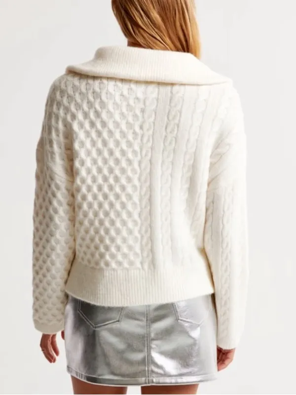 Abercrombie & Fitch Cable Half Zip Pullover Sweater Cream Size Medium - Image 2