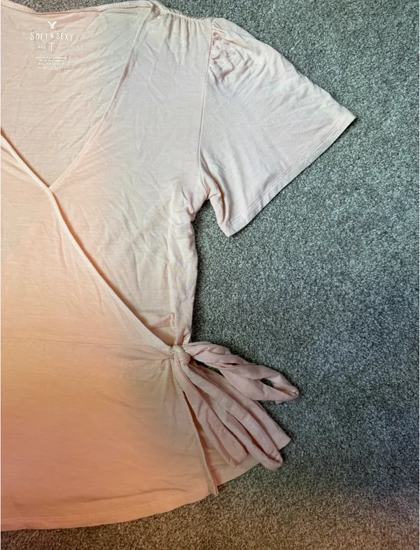 American Eagle Blush Pink Soft & Sexy Tie Waist Wrap Top - Image 3
