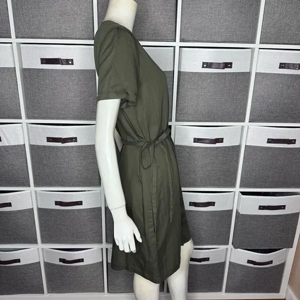 Matty M Womens Belted Linen Blend Casual Dress Olive Size Small - Image 6