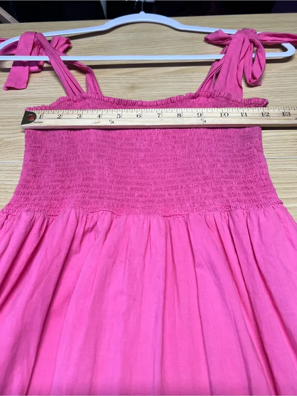 XiRENA Lorraine Pink Smocked Tie Strap Cotton Maxi Dress XS - Image 13