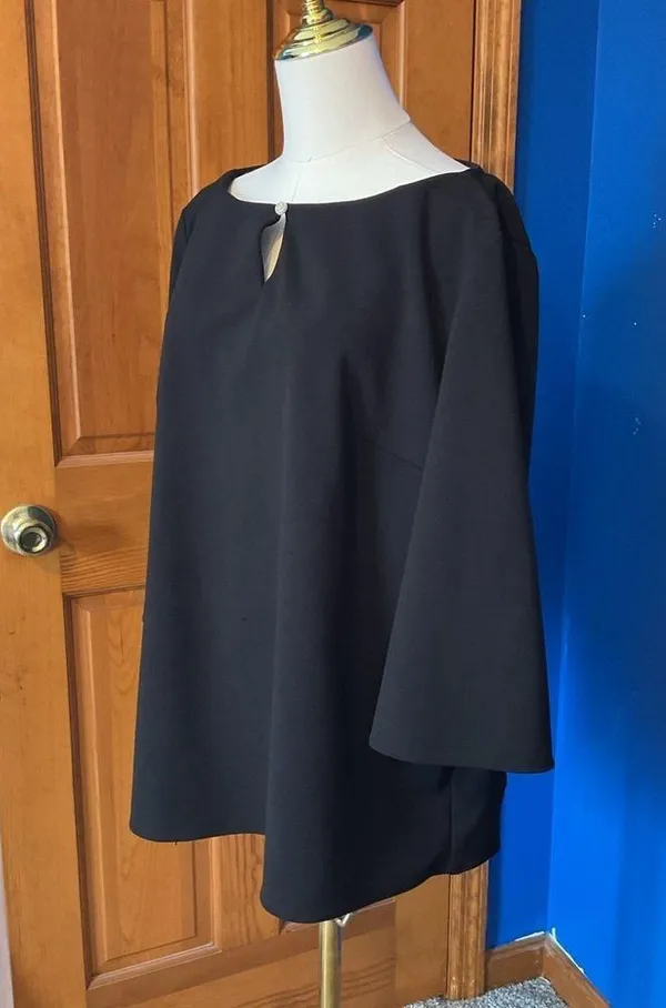 Anne Klein Black Tunic Top with Pearl Button. Size XL - Image 2