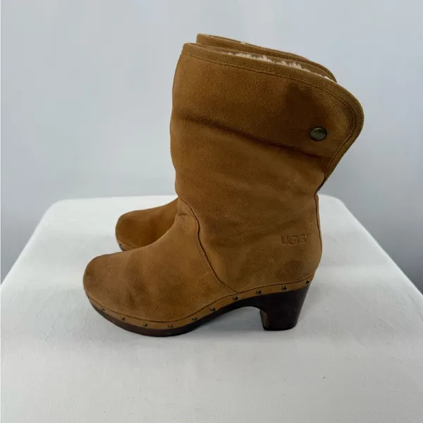 UGG Lynnea Fold Over Suede Shearling Clog Boot‎ in Brown Size 7 - Image 6