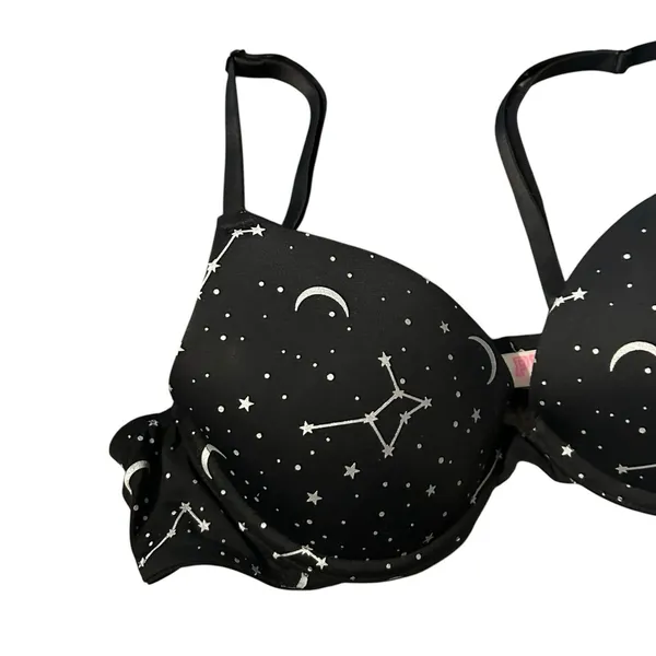 Victorias Secret PINK Wear Everywhere T-Shirt Bra Black Celestial Moon 34A - Image 3