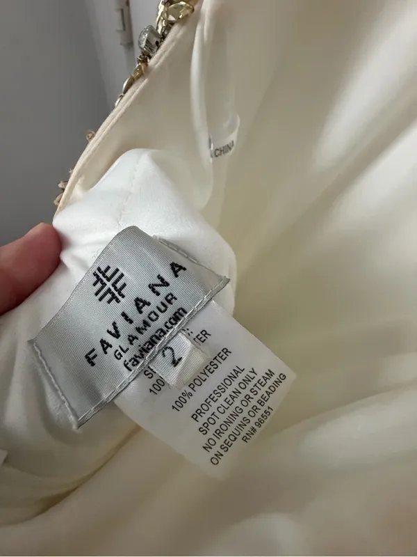 Faviana Ivory Gown with Gold Beaded Bodice - Image 7