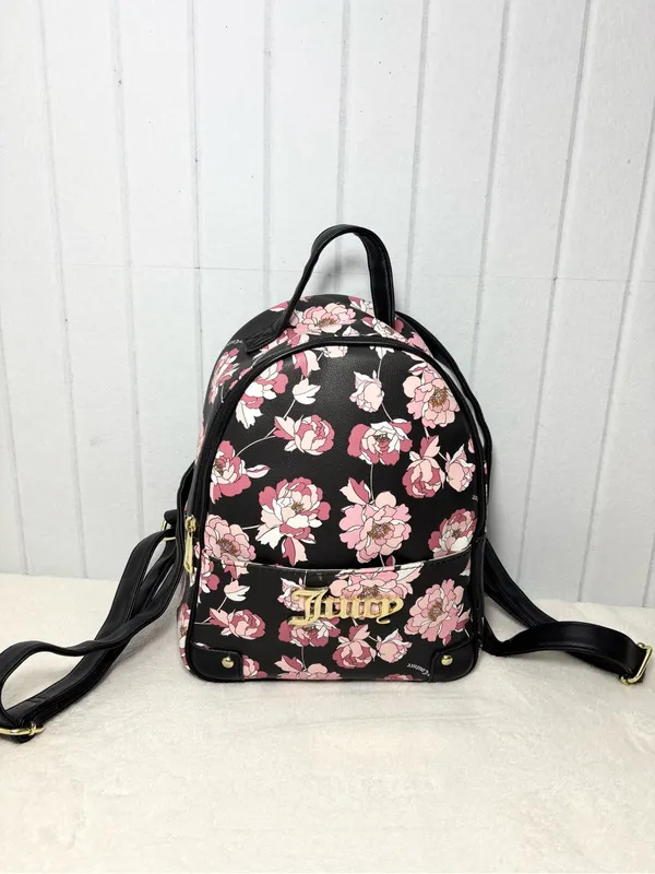 Juicy Couture‎ Black Floral Mini Backpack with Pink Blooms - Image 2
