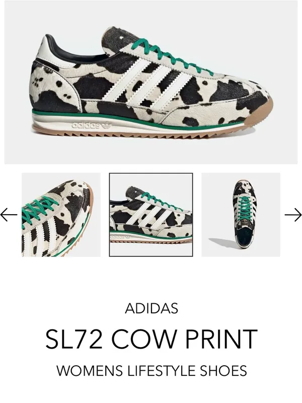 adidas Cow Print Sneakers w/ Green Laces - 7.5 - like new / pony hair (runs big) - Image 2