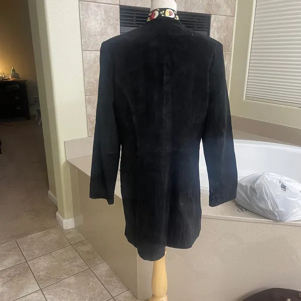Metrostyle Black Suede‎ Embroidered Floral Jacket Sz M Hook Eye Coat STAINS! - Image 2
