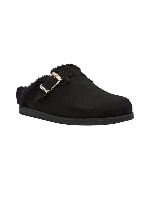 NEW DV Dolce Vita Faux Suede Clog Mule Gold Buckle Black Slide Slippers, Size 10 - Image 9