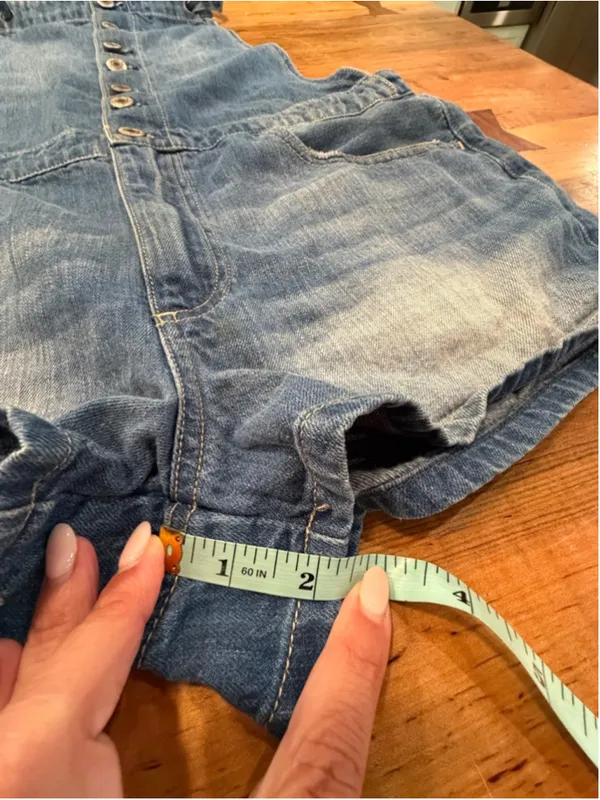 American Eagle Denim Romper Shortalls Halter Neck Button Front Blue Medium - Image 11