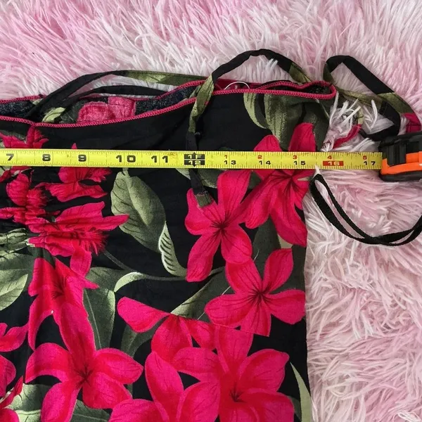 Ravant Hawaii Tropical Floral Halter Dress Women M Black Pink Hibiscus Midi Boho - Image 3