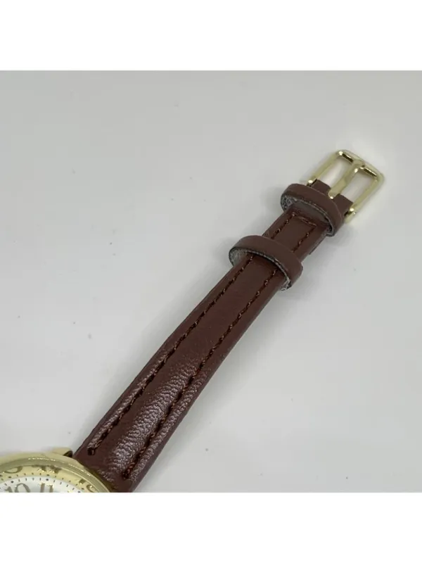FMD Women’s watch gold tone 25mm quartz analog brown leather band running - Image 5