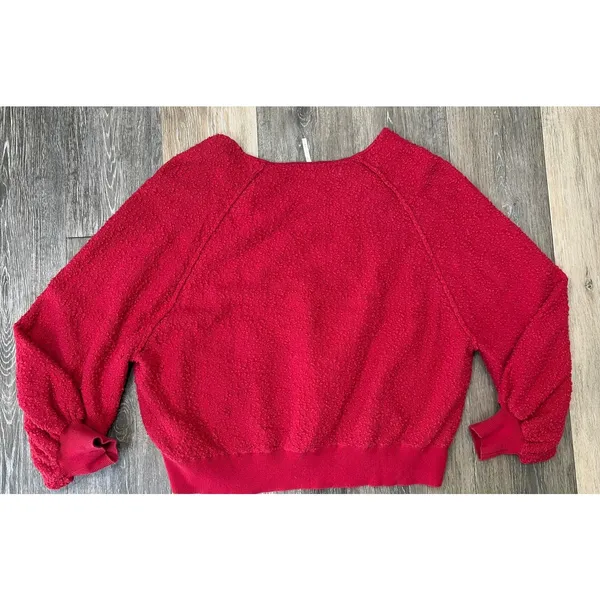 Free People Nubby Knit Sweater Medium Red V Neck Balloon Sleeve Cozy - Image 6