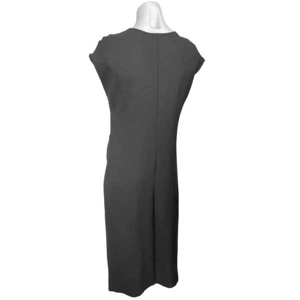 Zara Black Short Cap Sleeve Pocket Deep V Neck Tie Front Wrap Midi Dress Size M - Image 2