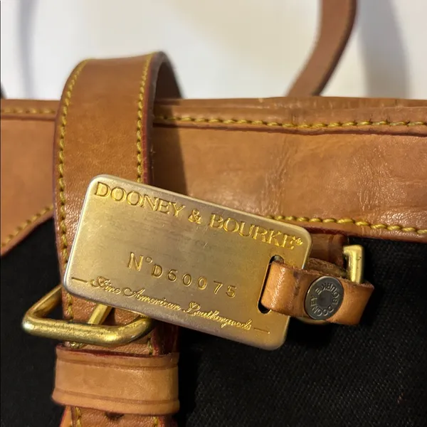 Dooney & Bourke Cabriolet Bucket Shoulder Bag Black w/ Brown Leather Trim - Image 7