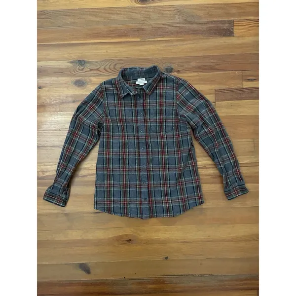 L.L. Bean Gray Stewart Plaid Flannel Slightly Fitted Shirt Womens Size Medium - Image 3