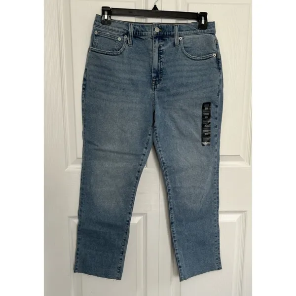 J Crew $118 Essential Straight Leg Jeans Medium Blue Raw Hem Size 30 CD679 - Image 3