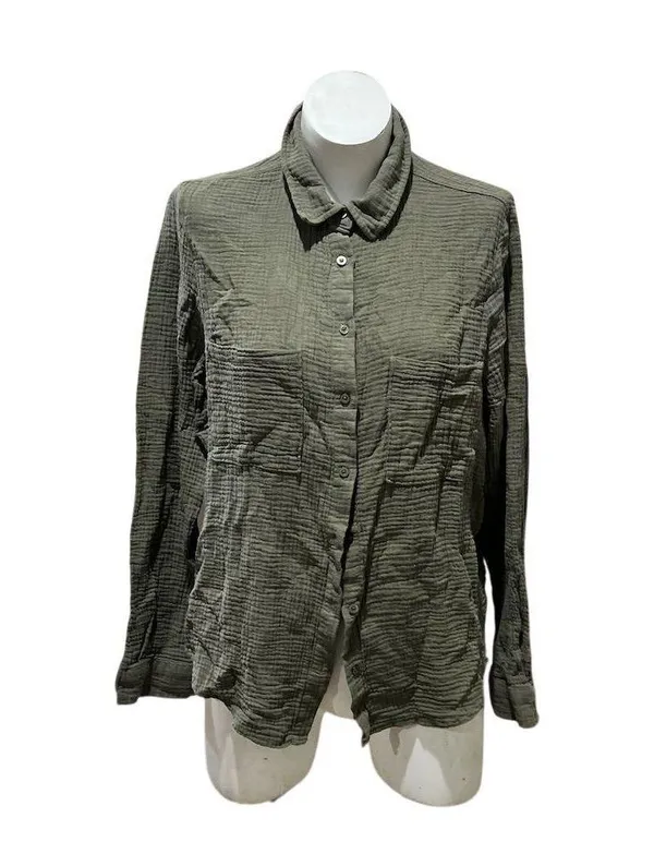 Z Supply Women's Olive Green Button-Up Shirt Size L Long Sleeve Casual - Image 2