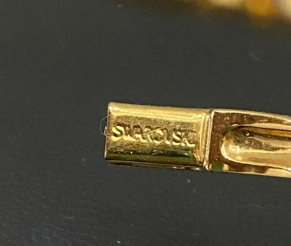 SWAROVSKI Vintage Signed Gold-tone Hinged V Bangle With Teardrop Crystal Charm - Image 13