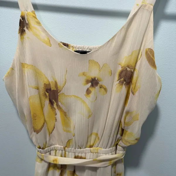Simply Vera Wang Floral‎ Maxi Dress Yellow Cream Sleeveless Smocked Back S - Image 4