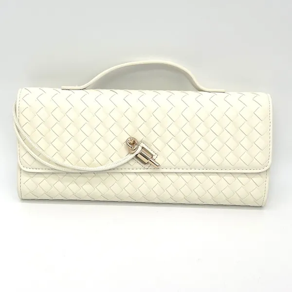 Few Moda East West Woven Clutch Bag Crossbody Cream Toggle Minimalist Chic Vegan - Image 2