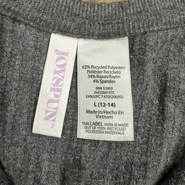 JOYSPUN Basic Gray Long Sleeve Ribbed Henley Top | Size Large - Image 2