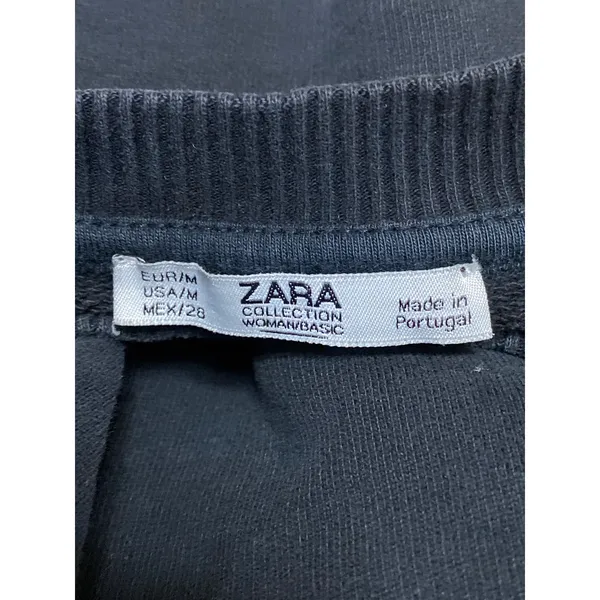 Zara Women's Black Long Sleeve Crew Neck Knit Boxy Ruffle Sweatshirt Top Size M - Image 3