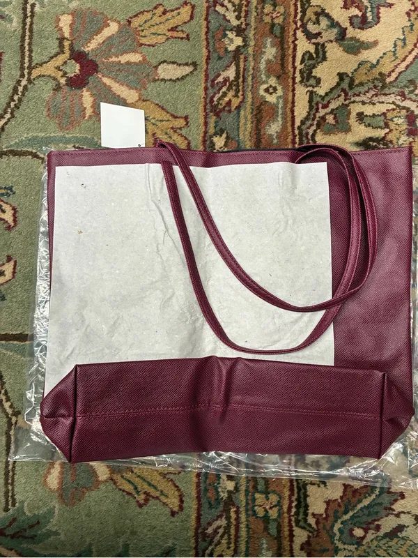 Nordstrom Purse Tote Bag Leather Dark Maroon Burgundy Women’s New With Tags - Image 4