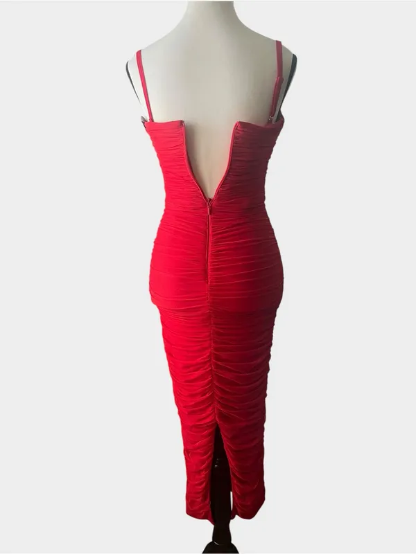 Dress the Population Ferra Rouge Red Ruched Midi Dress XS Strapless - Image 9