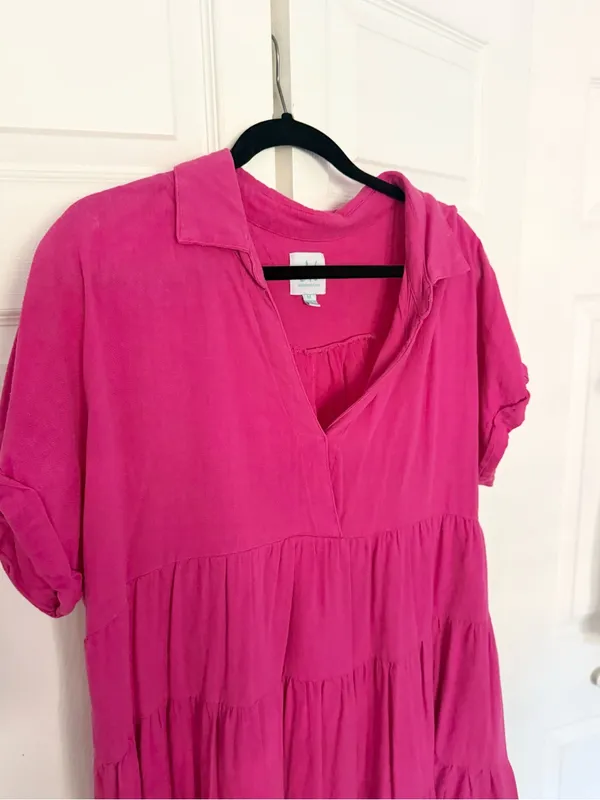 The Mint Julep Boutique In My Thoughts Pink Linen Swing Dress Size Medium - Image 3
