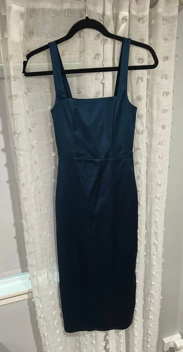 Abercrombie midi navy sculpt satin dress - Image 2